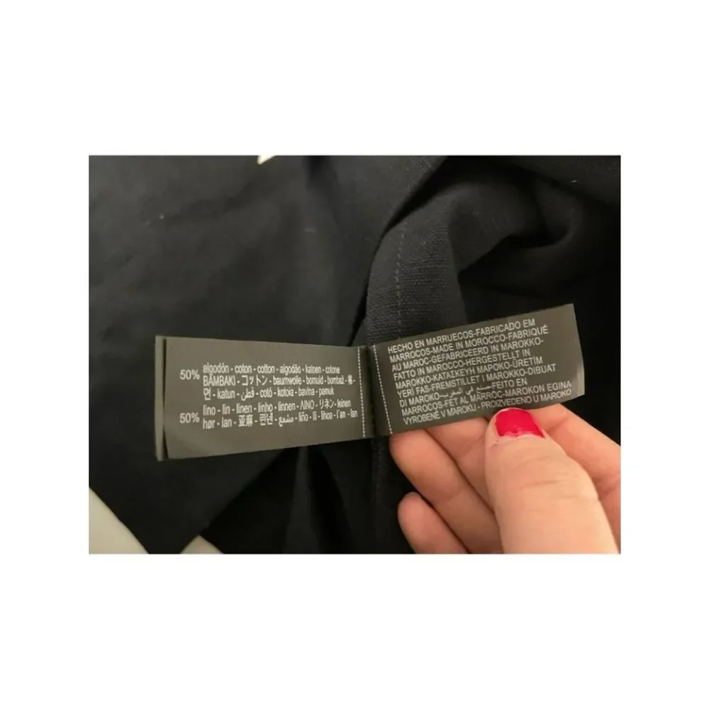 Zara Mens Suit Blazer M Black Relaxed Fit Collarless Jacket linen 5765/237 NWT